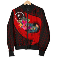 Chuuk Sp - Polynesian Hook And Hibiscus Bomber Jacket (Red) - Polynesian Pride