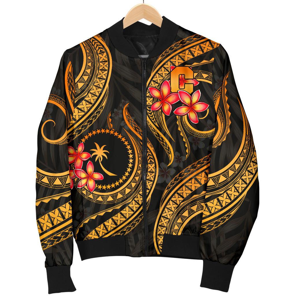 Chuuk Micronesian Men Bomber Jacket - Gold Plumeria Gold - Polynesian Pride