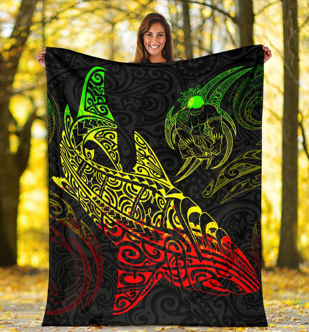 Shark Polynesian Blanket - Polynesian Tattoo Reggae White - Polynesian Pride