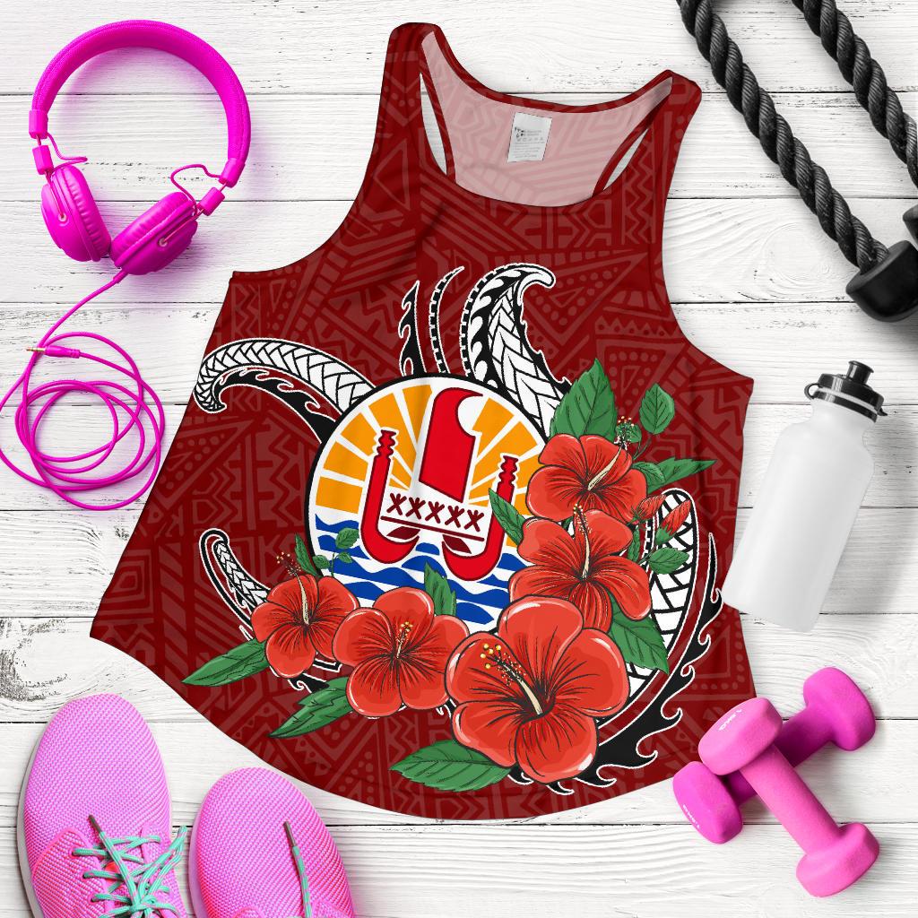 Tahiti Polynesian Women Racerback Tank - Hibiscus Coat of Arm Red RED - Polynesian Pride