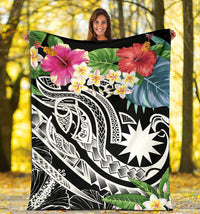 Nauru Polynesian Premium Blanket - Summer Plumeria (Black) - Polynesian Pride
