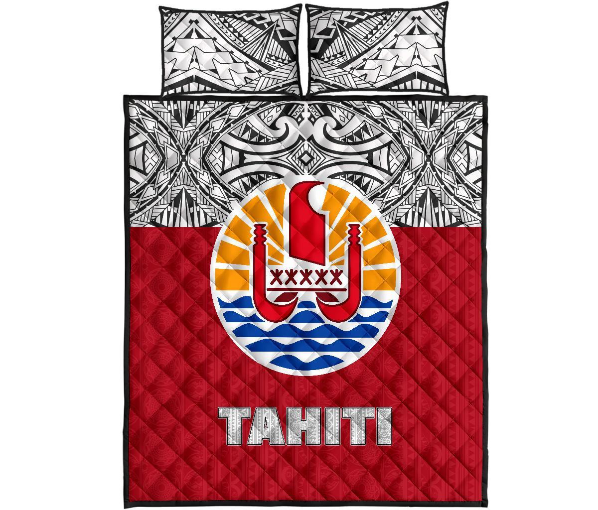 Tahiti Polynesian Quilt Bed Set - Tahiti Flag Polynesian Tattoo Red - Polynesian Pride