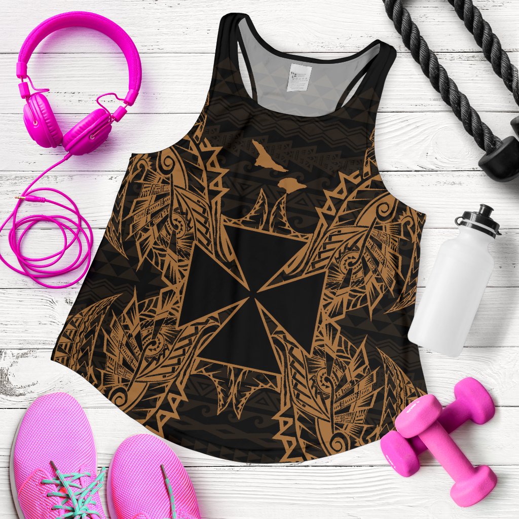 Wallis And Futuna Polynesian Women Tank Top Map Gold - Polynesian Pride