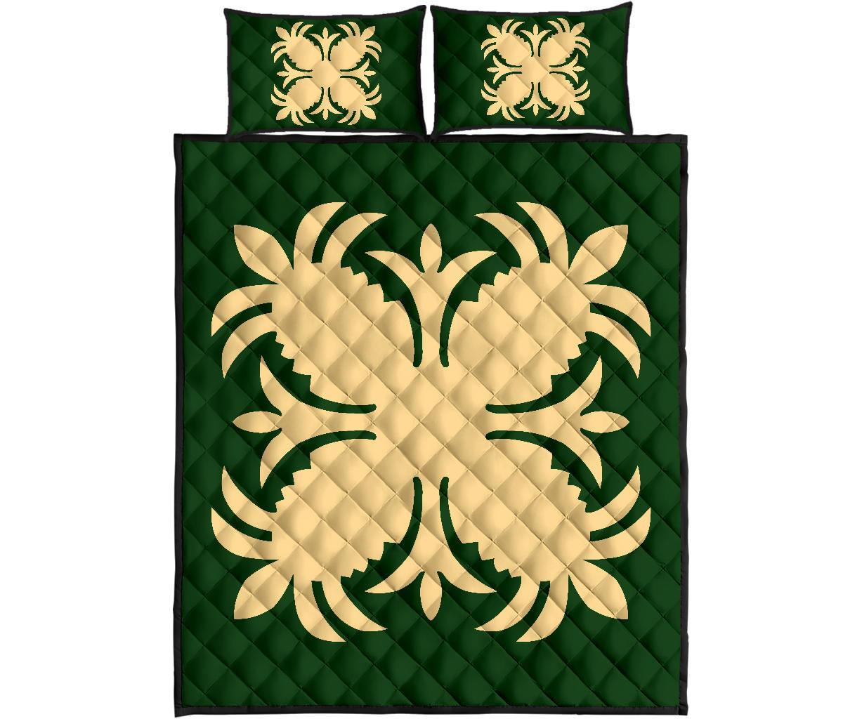 Hawaiian Quilt Bed Set Royal Pattern - Green - A2 Style - Polynesian Pride