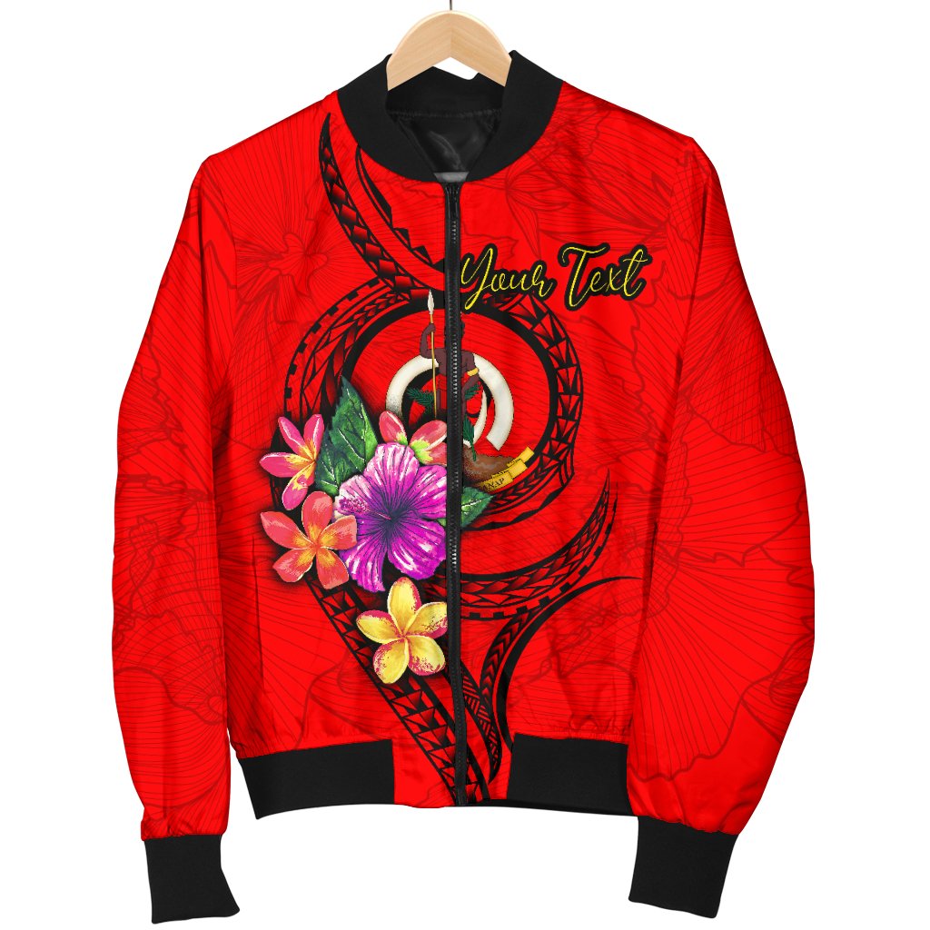 Vanuatu Polynesian Custom Personalised Men's Bomber Jacket - Floral With Seal Red - Polynesian Pride