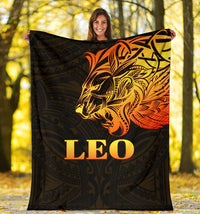 Sun In Leo Zodiac Premium Blanket Polynesian Tattoo Simple - Orange Black - Polynesian Pride