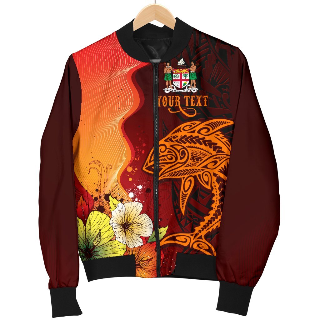 Fiji Custom Personalised Men's Bomber Jacket - Tribal Tuna Fish Orange - Polynesian Pride