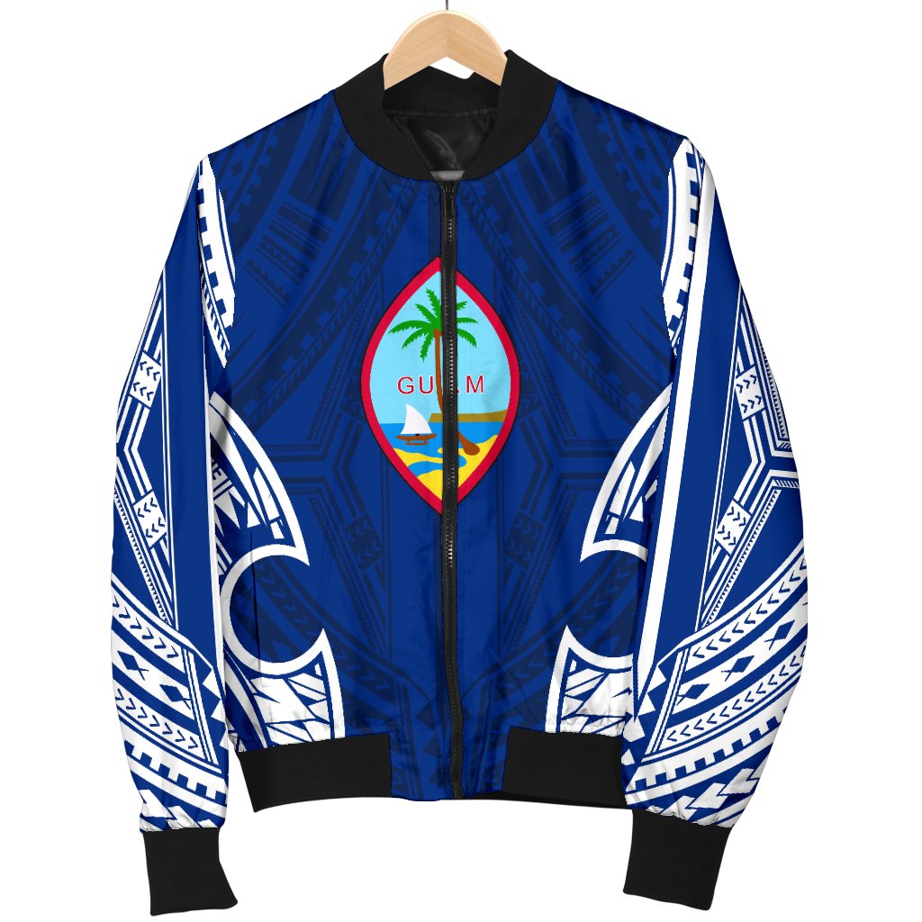 Guam Polynesian Men's Bomber Jacket - Pattern With Seal Blue Version Blue - Polynesian Pride