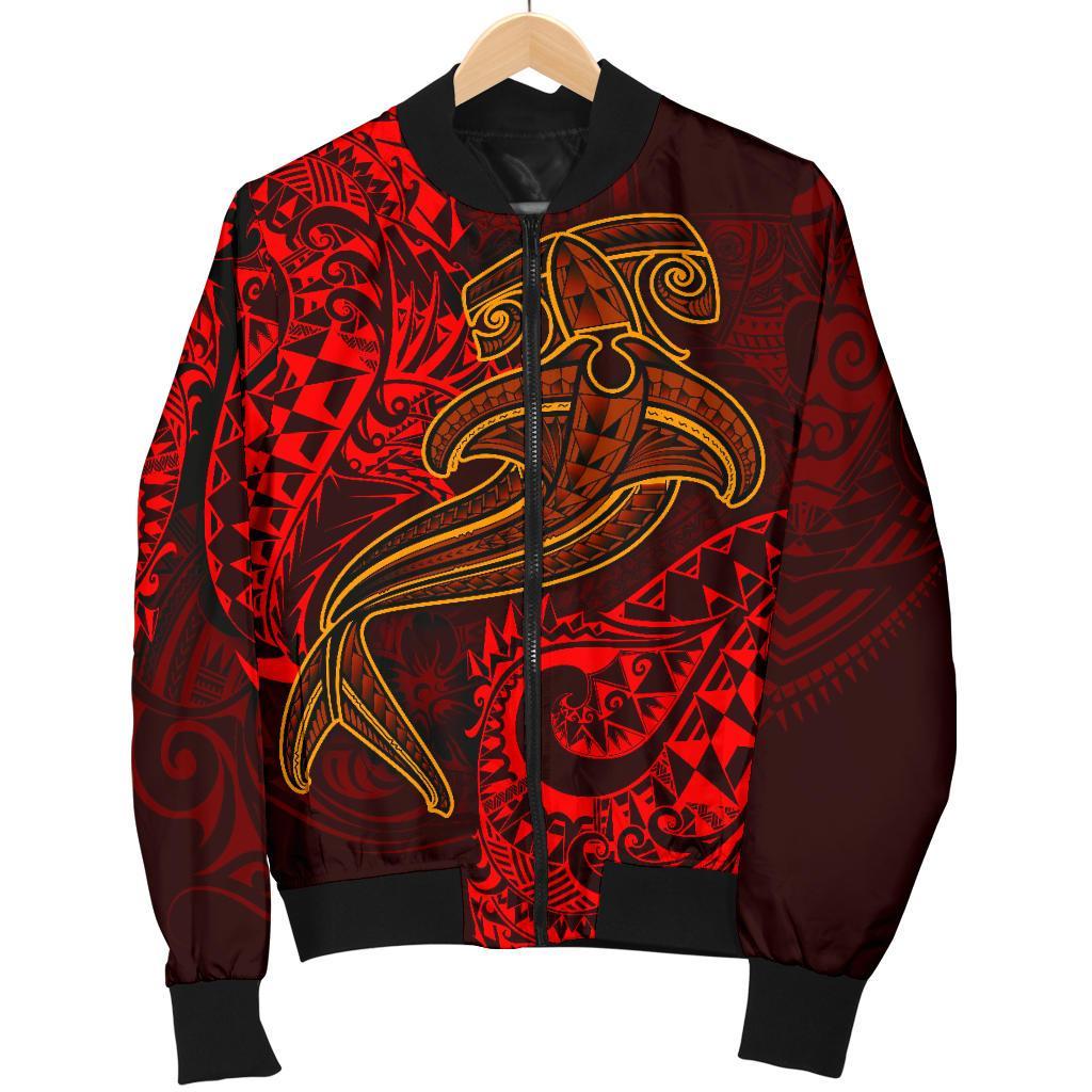 Polynesian Men's Bomber Jacket - Red Shark Polynesian Tattoo - Polynesian Pride
