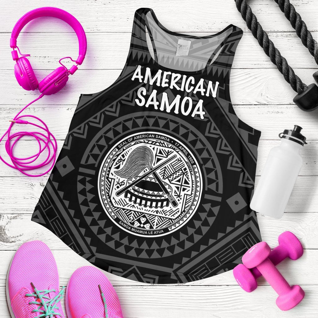 American Samoa Women's Racerback Tank - Seal In Polynesian Tattoo Style ( Black) Black - Polynesian Pride