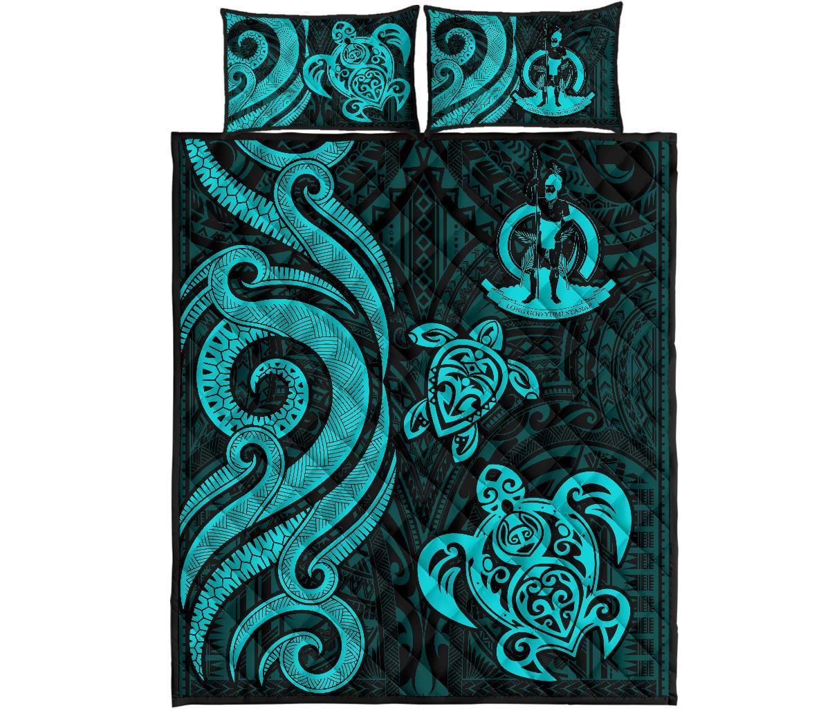 Vanuatu Quilt Bed Set - Turquoise Tentacle Turtle - Polynesian Pride