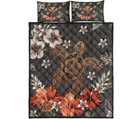 Hawaii Turtle Polynesian Hibiscus Kanaka Style Tropical- Quilt Bed Set AH Gray - Polynesian Pride