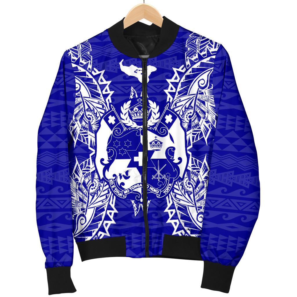 Tonga Polynesian Men's Bomber Jacket Map Blue - Polynesian Pride
