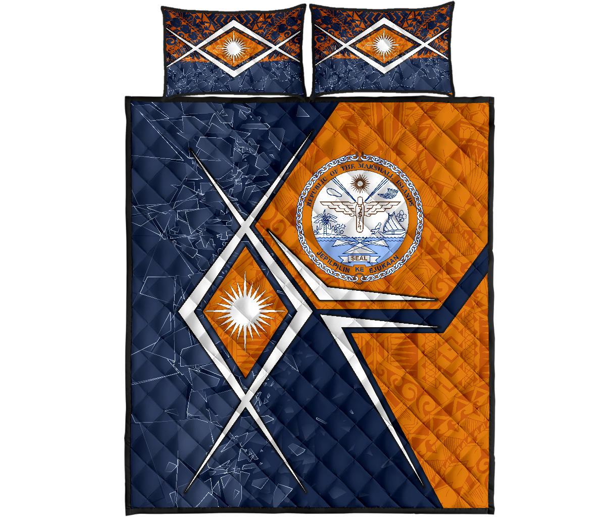 Marshall Islands Quilt Bed Set - Marshall Islands Flag with Polynesian Patterns - Polynesian Pride