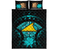 Tokelau Polynesian Quilt Bed Set Hibiscus Turquoise - Polynesian Pride