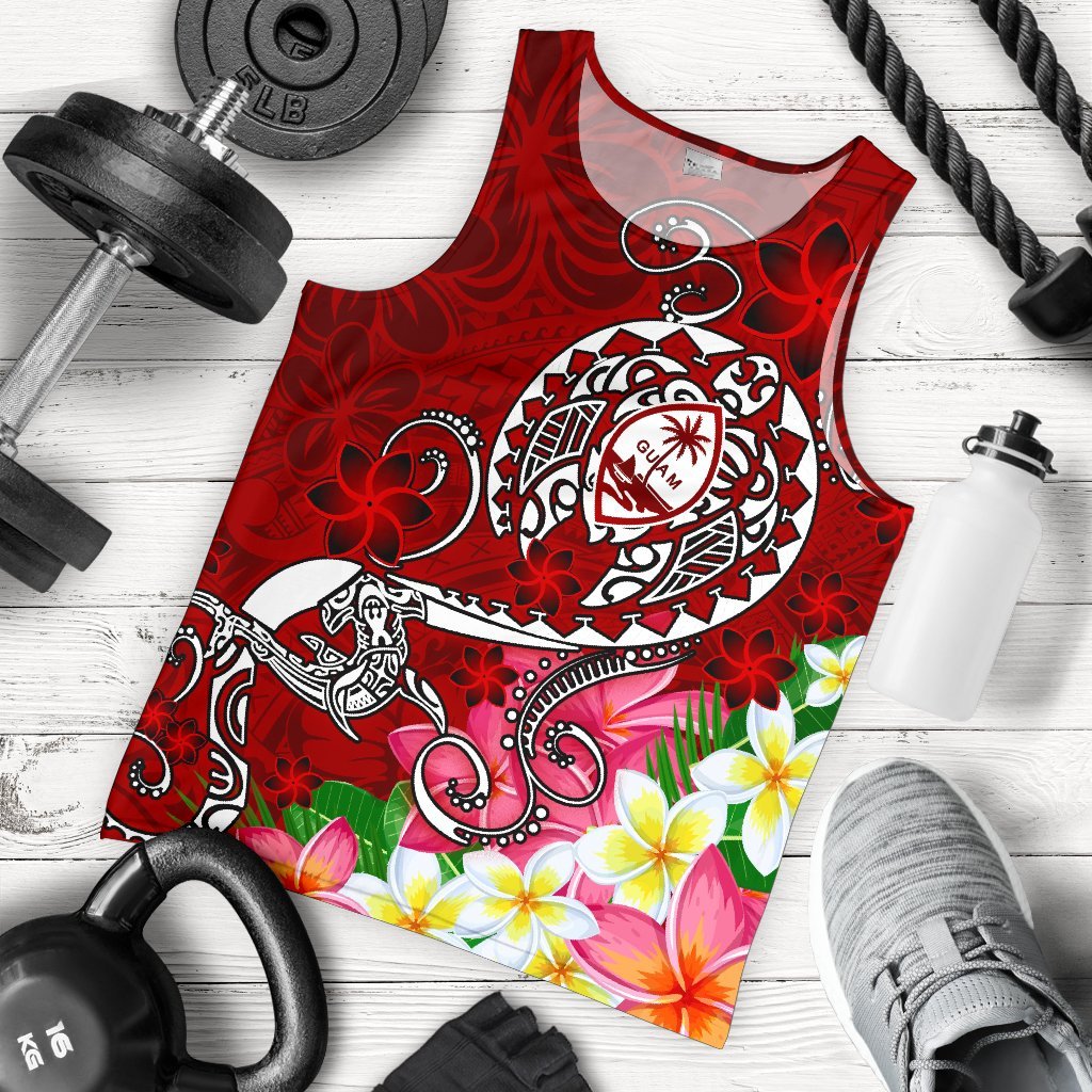 Guam Men's Tank Top - Turtle Plumeria (Red) Red - Polynesian Pride