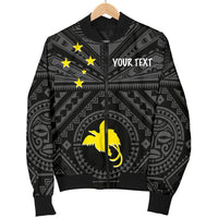 Papua New Guinea Personalised Men's Bomber Jacket - Flag With Polynesian Patterns (Black) - Polynesian Pride