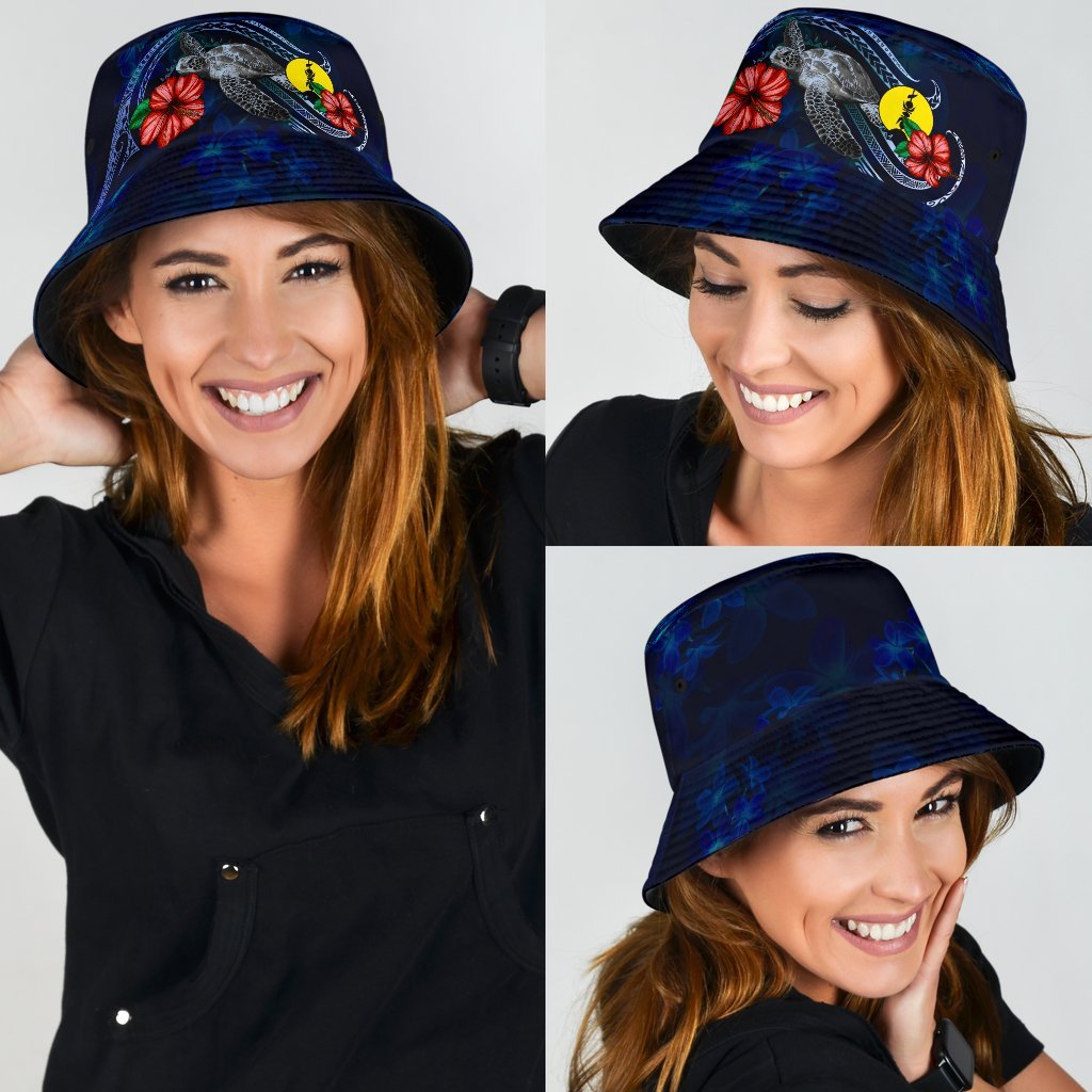 New Caledonia Polynesian Bucket Hat - Blue Turtle Hibiscus Unisex Universal Fit Blue - Polynesian Pride