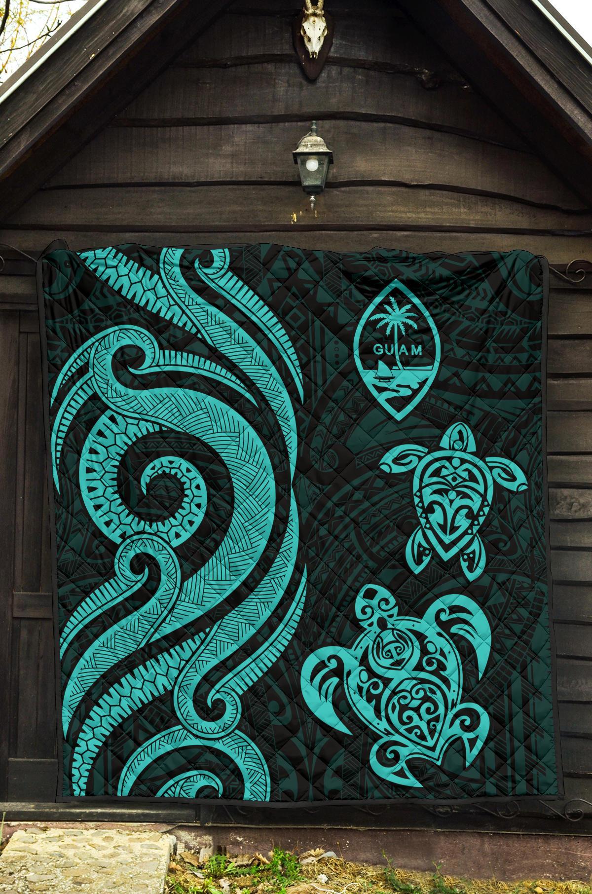 Guam Polynesian Premium Quilt - Turquoise Tentacle Turtle - Polynesian Pride