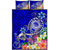 FSM Quilt Bed Set - Turtle Plumeria (Blue) - Polynesian Pride