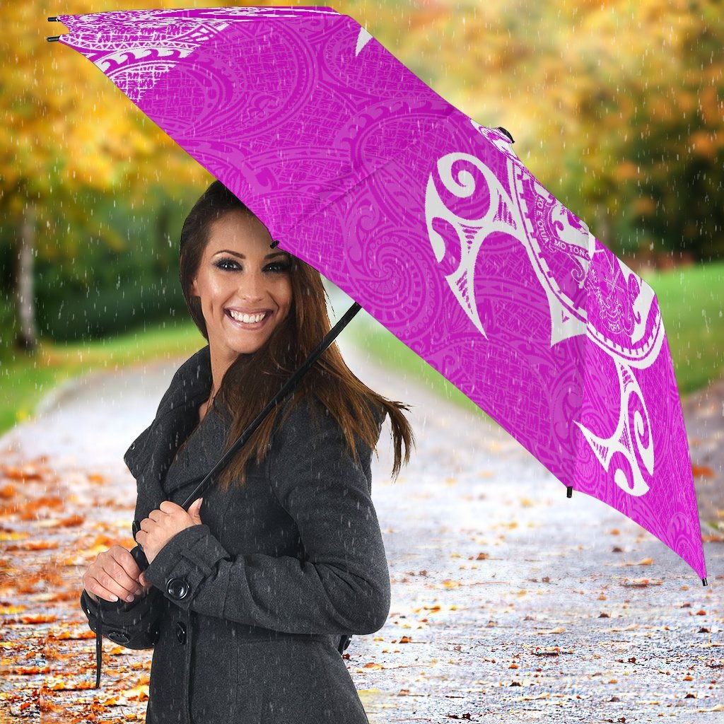 Guam Umbrella Turtle Coat of Arms Polynesian Pattern White Pink - Polynesian Pride