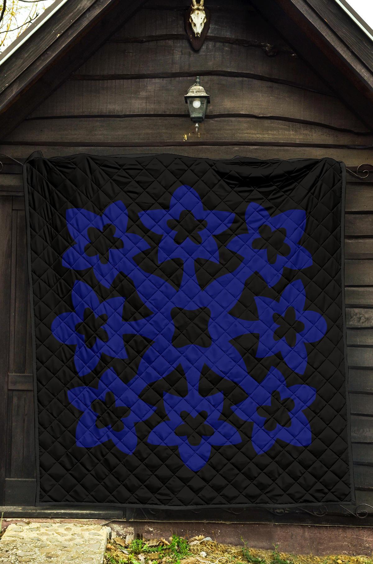 Hawaiian Premium Quilt Royal Pattern - Black And Blue - A1 Style - Polynesian Pride