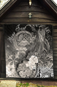 American Samoa Polynesian Custom Personalised Premium Quilt - Humpback Whale with Tropical Flowers (White) - Polynesian Pride