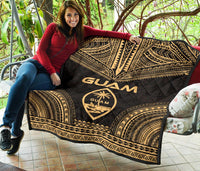 Guam Premium Quilt - Guam Coat Of Arms Polynesian Chief Gold Version - Polynesian Pride