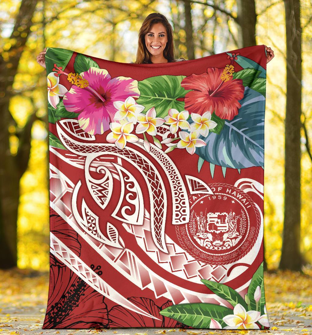 Polynesian Hawaii Premium Blanket - Summer Plumeria (Red) - Polynesian Pride