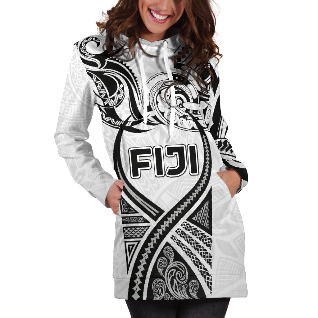 Fiji Rugby Women Hoodie Dress Polynesian Waves Style - Polynesian Pride