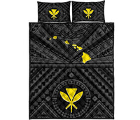 Hawaii Quilt Bed Set - Hawaii Kanaka Maoli And Map ( Black) - Polynesian Pride