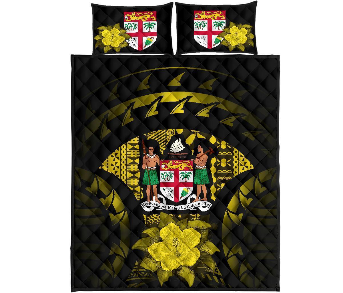 Fiji Polynesian Quilt Bed Set Hibiscus Yellow - Polynesian Pride
