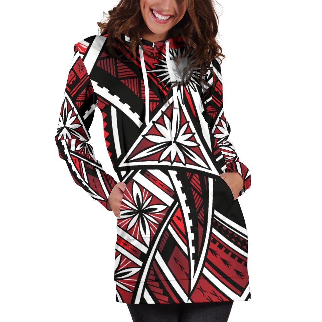 Marshall Islands Women's Hoodie Dress - Tribal Flower Special Pattern Red Color - Polynesian Pride