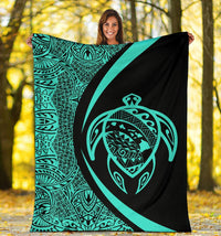 Hawaii Turtle Map Polynesian Premium Blanket - Turquoise - Circle Style - Polynesian Pride