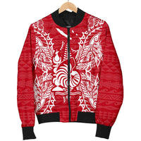New Caledonia Polynesian Men's Bomber Jacket Map Red White - Polynesian Pride