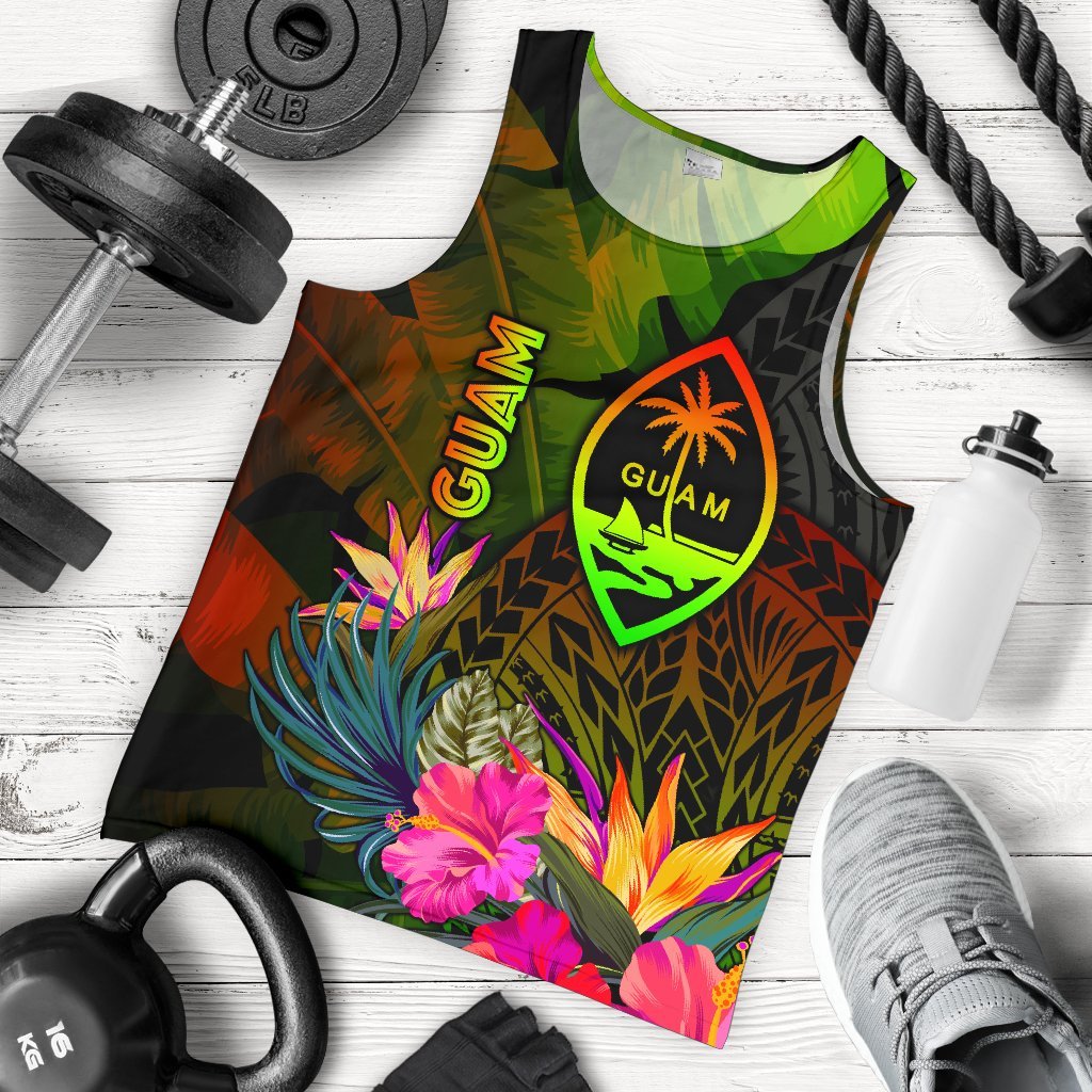 Guam Polynesian Men's Tank Top - Hibiscus and Banana Leaves Reggae - Polynesian Pride