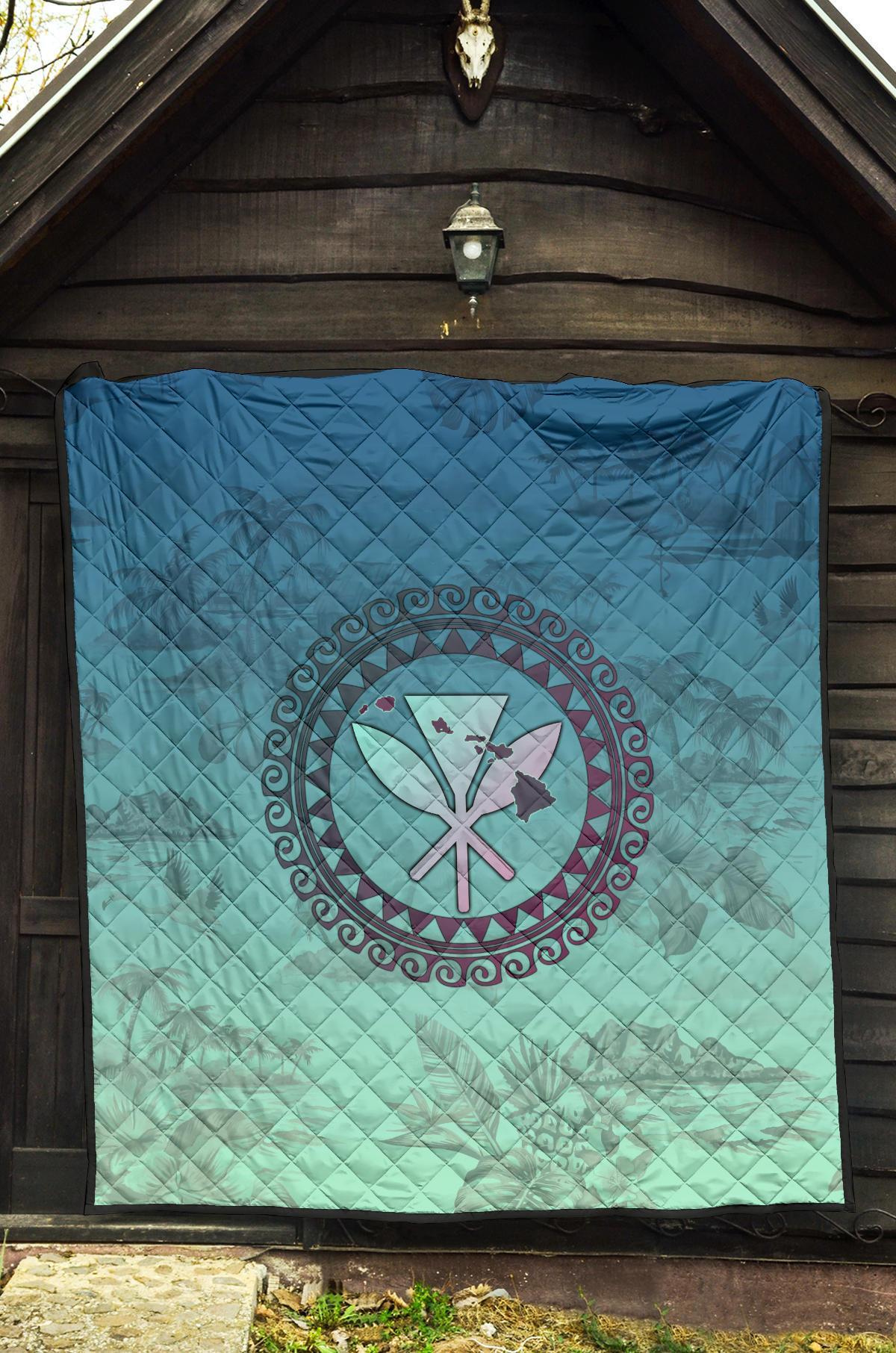 Hawaiian Map Kanaka Vintage Tropical Premium Quilt - Polynesian Pride