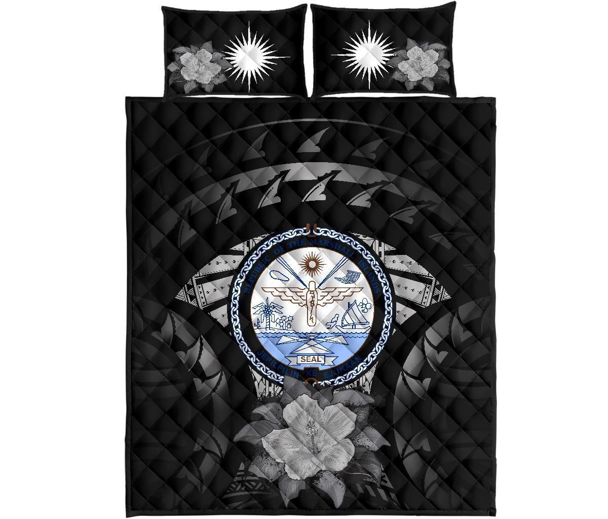 Marshall Islands Polynesian Quilt Bed Set Hibiscus Gray - Polynesian Pride