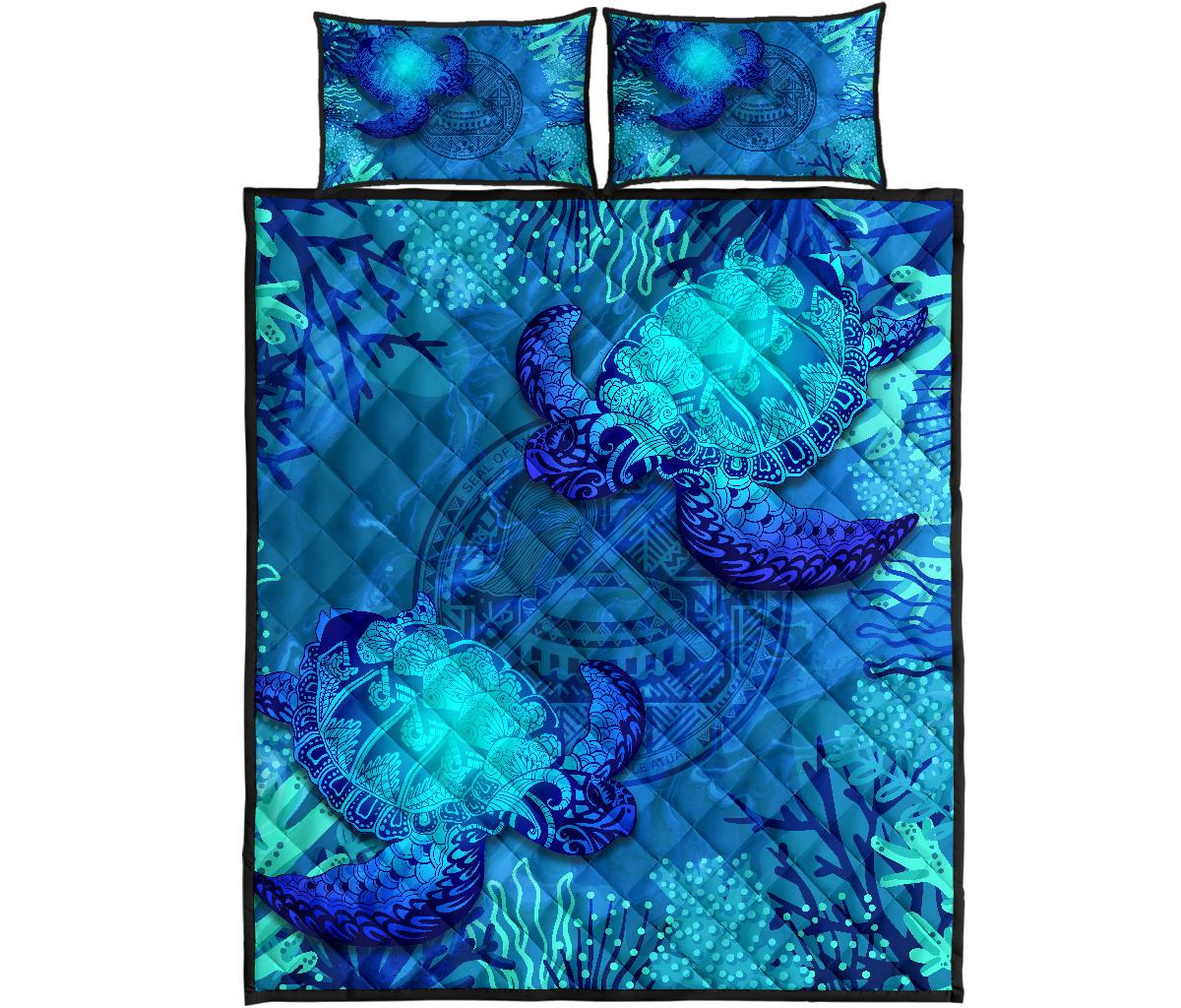 American Samoa Polynesian Quilt Bed Set - American Samoa Seal & Sea Turtle - Polynesian Pride