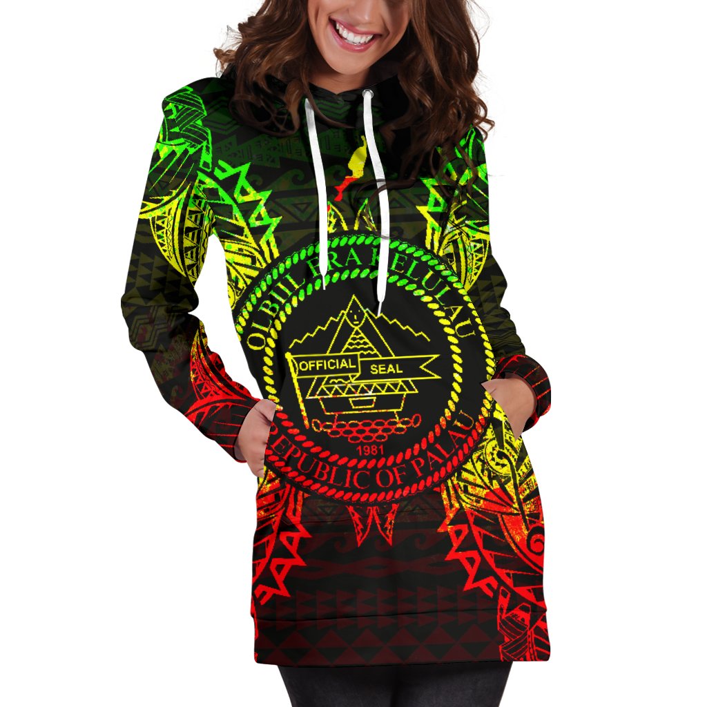 Palau Polynesian Hoodie Dress Map Reggae - Polynesian Pride