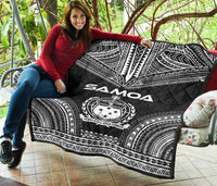 Samoa Premium Quilt - Samoa Coat Of Arms Polynesian Chief Black Version - Polynesian Pride