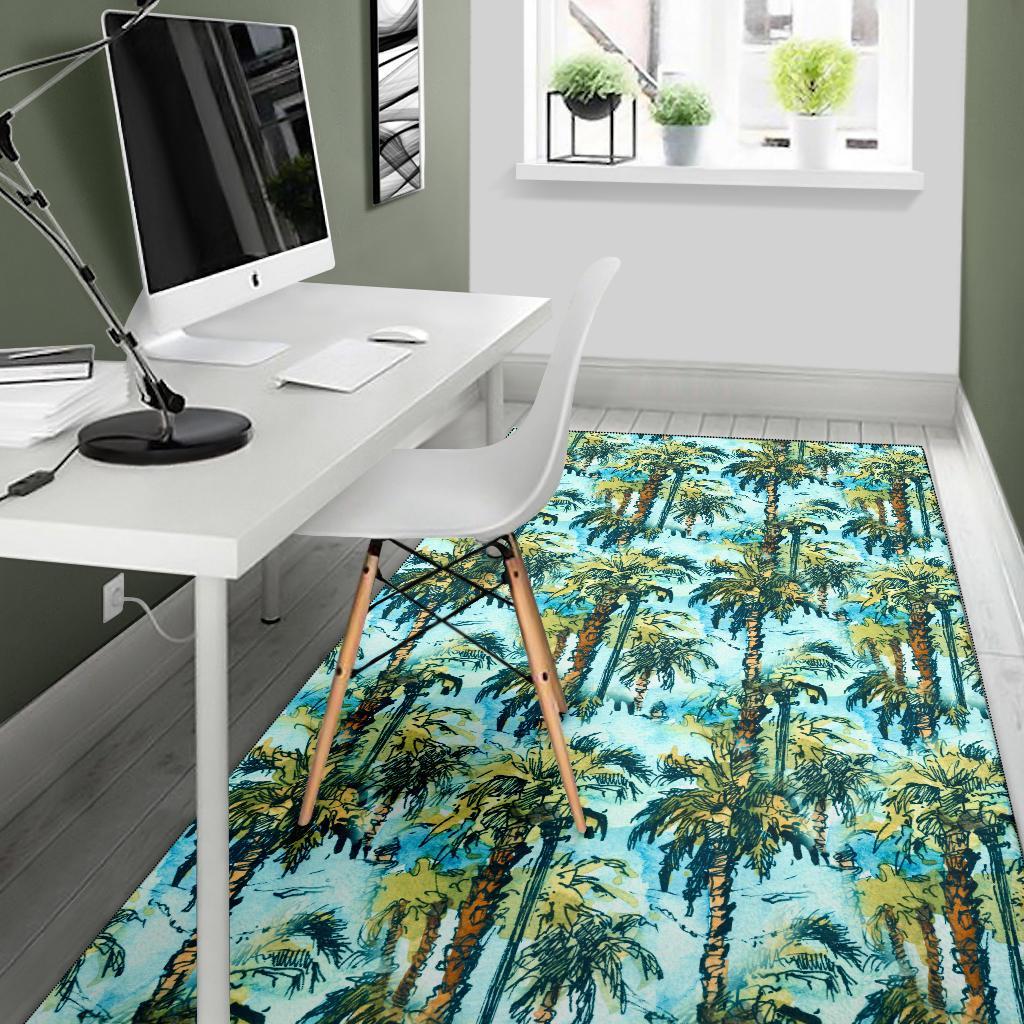 Tropical Palm Trees Blue Rug - Polynesian Pride
