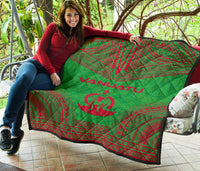 Vanuatu Premium Quilt - Vanuatu Coat Of Arms Polynesian Chief Green Version - Polynesian Pride