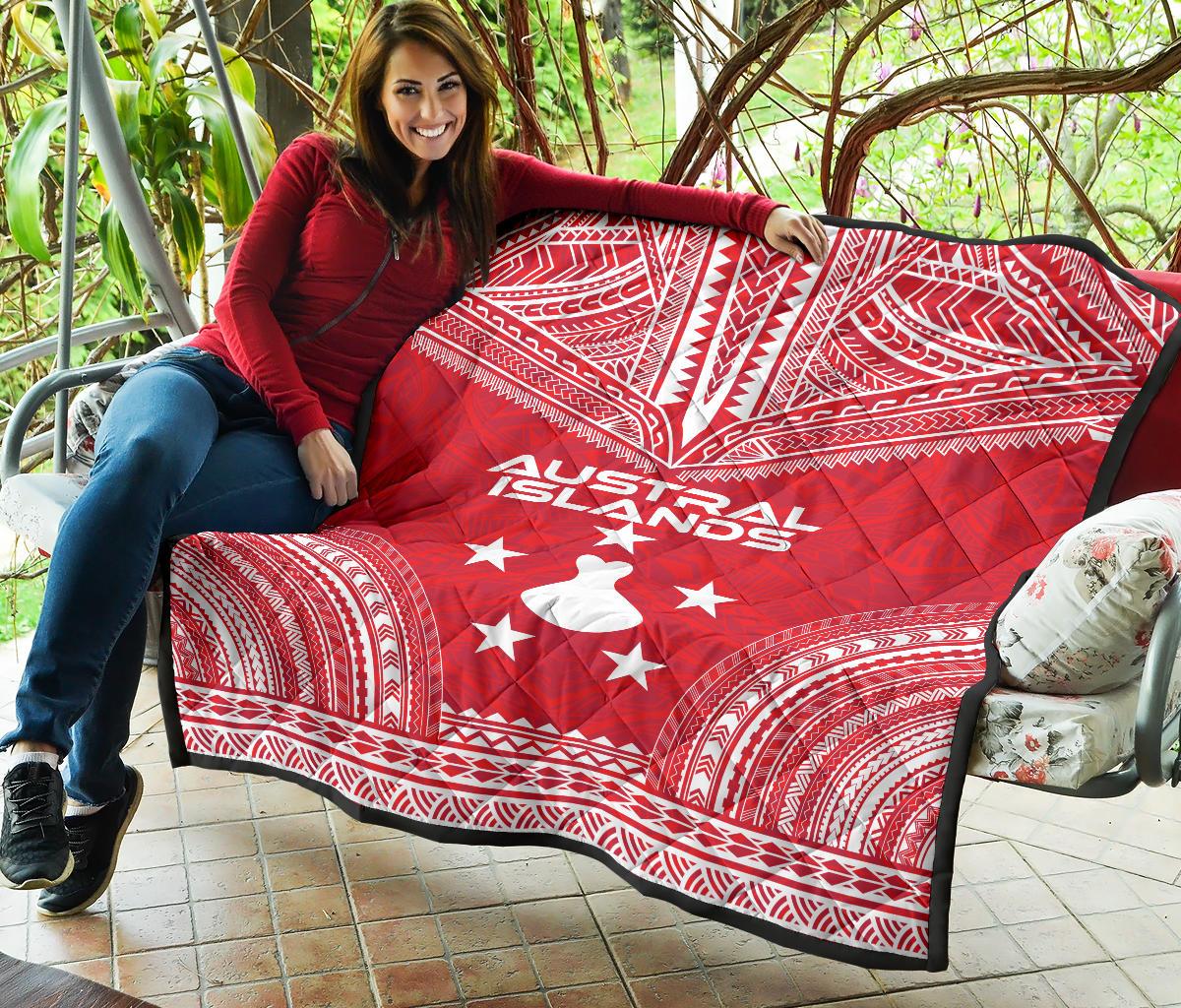 Austral Islands Premium Quilt - Austral Islands Flag Polynesian Chief Red Version - Polynesian Pride