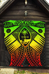 Guam Polynesian Premium Quilt - Guam Reggae Seal with Polynesian Tattoo - Polynesian Pride
