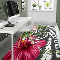 Hawaii Polynesian Turtle Tropical Hibiscus Plumeria Rug - Gray - Polynesian Pride