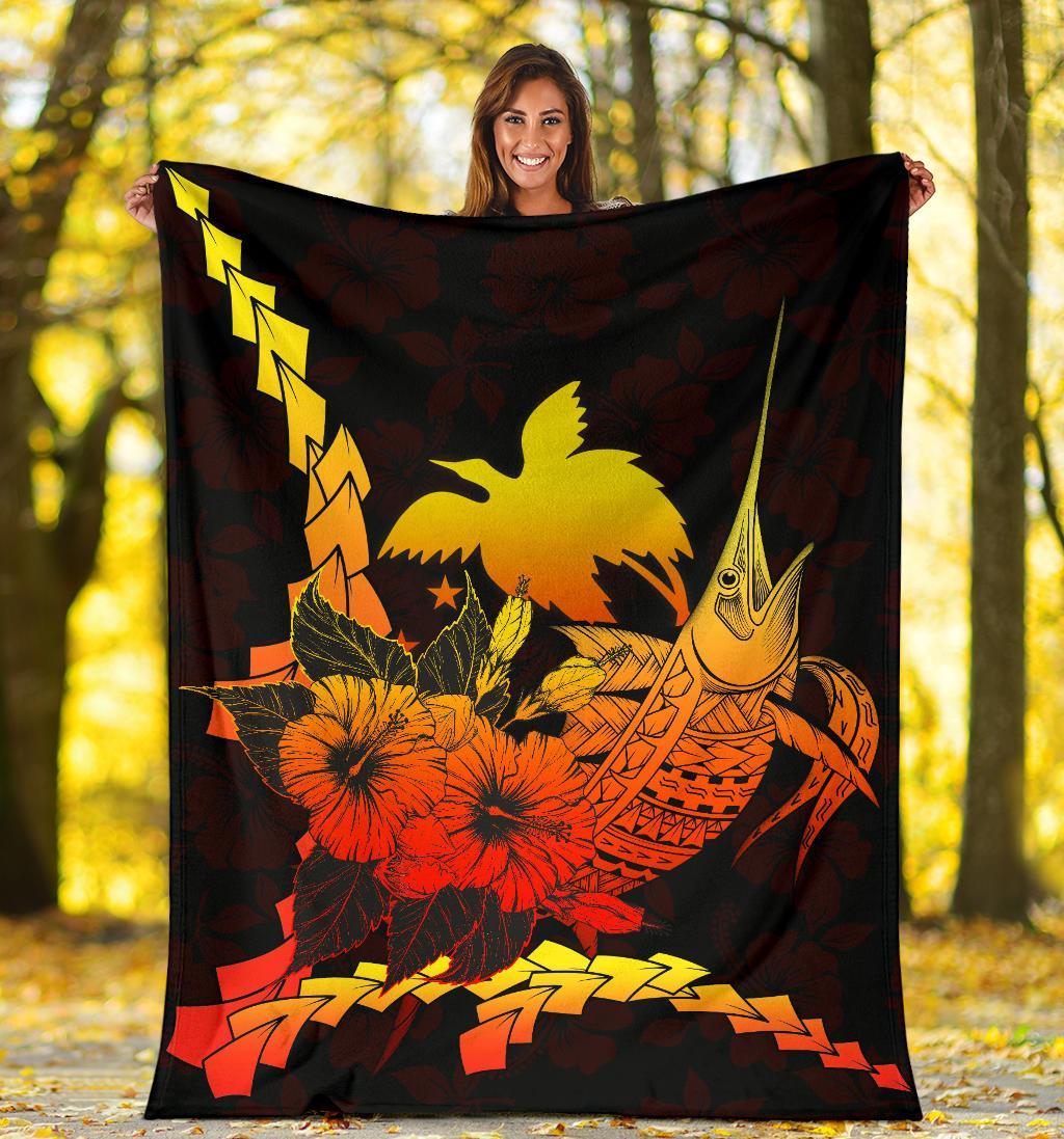 Papua New Guinea Polynesian Premium Blanket - Swordfish With Hibiscus - Polynesian Pride