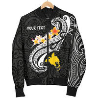 Papua New Guinea Custom Personalised Men's Bomber Jackets - PNG Seal Polynesian Patterns Plumeria (Black) - Polynesian Pride