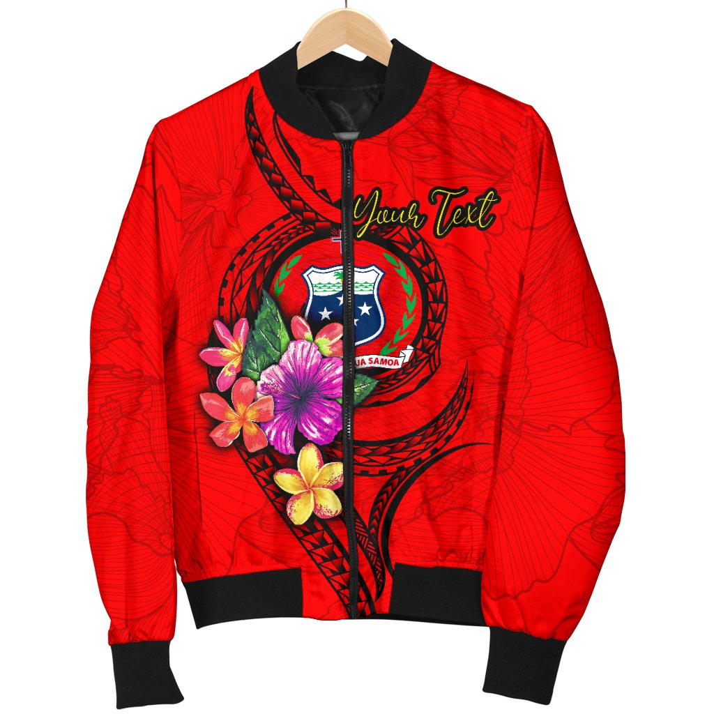 Samoa Polynesian Custom Personalised Men's Bomber Jacket - Floral With Seal Red - Polynesian Pride