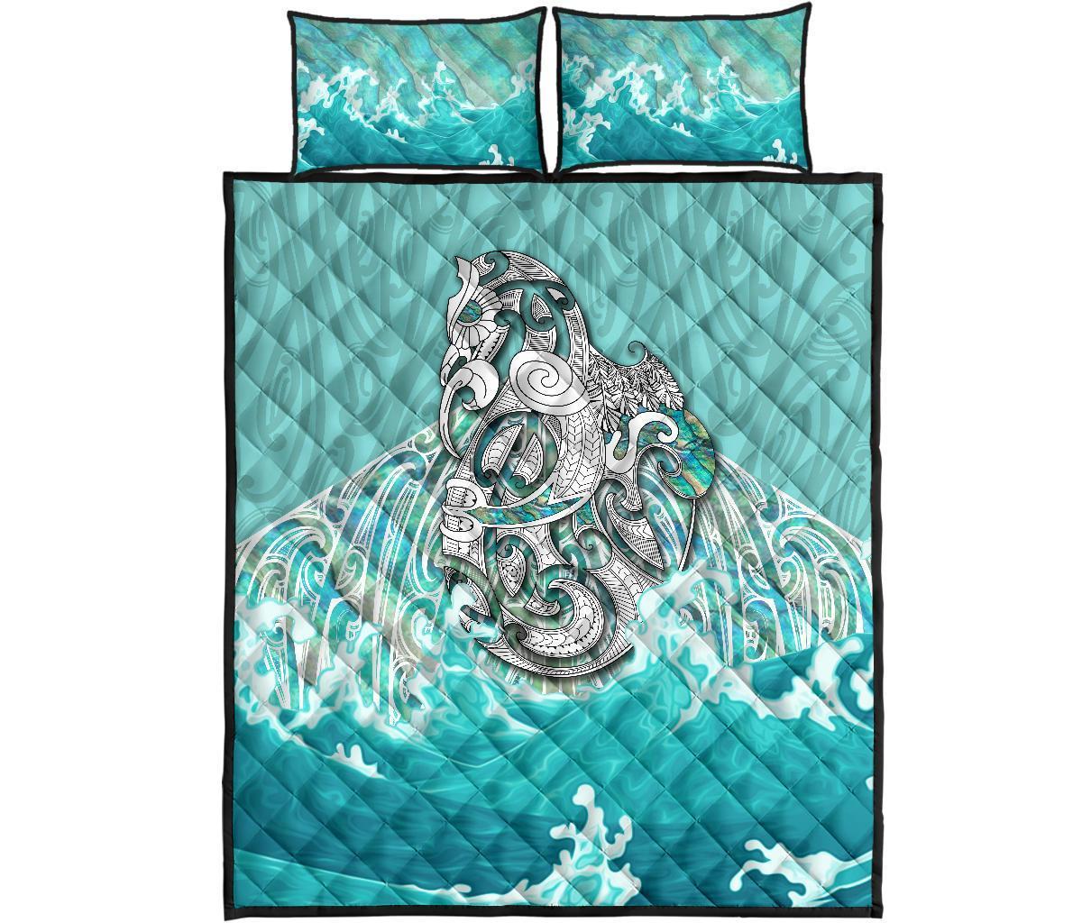 Maori Manaia The Blue Sea Quilt Bed Set, Turquoise - Polynesian Pride